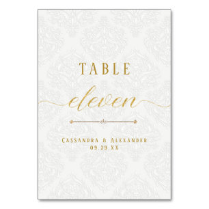 Numeração De Mesa Casamento Dourado de renda branca Elegante Script