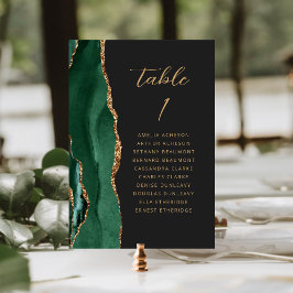 Numeração De Mesa Casamento Dourado de Script Moderno Agate Emerald