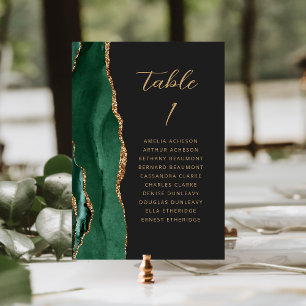 Numeração De Mesa Casamento Dourado de Script Moderno Agate Emerald 