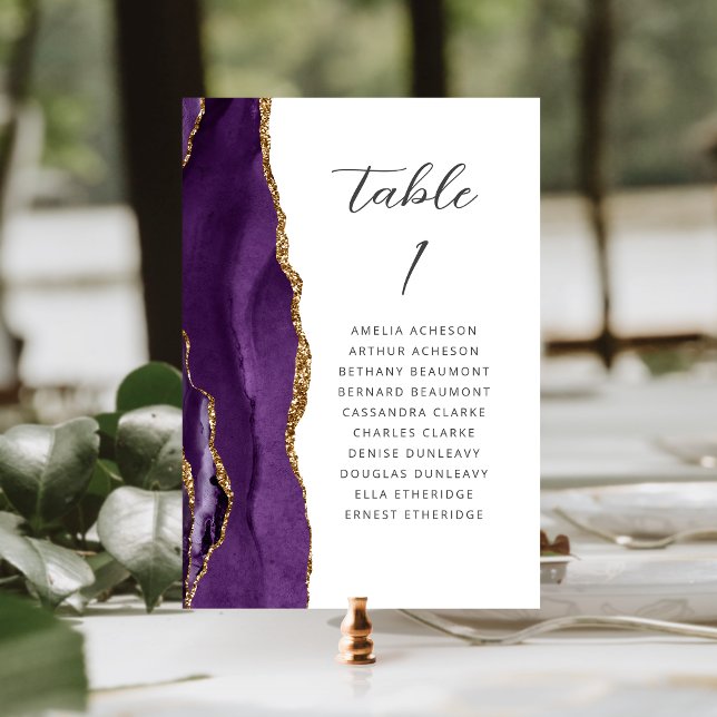 Numeração De Mesa Casamento Dourado de Script Moderno Agate Purple (Criador carregado)