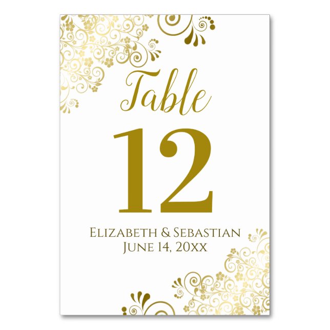 Numeração De Mesa Casamento Dourado e branco elegante (Frente)