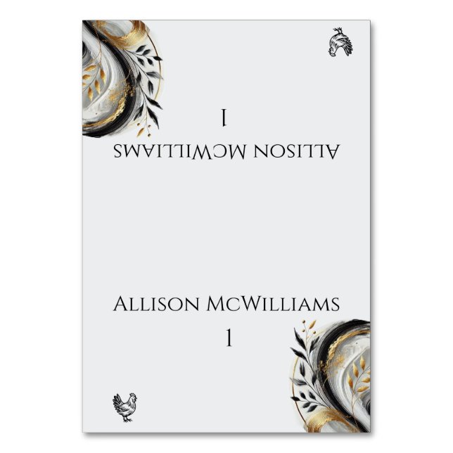 Numeração De Mesa Casamento Dourado e branco preto moderno - Aves de (Frente)