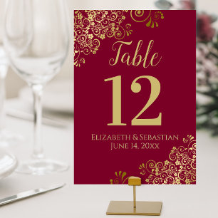 Numeração De Mesa Casamento Dourado e Maroon Burgundy