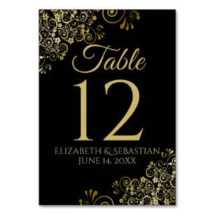 Numeração De Mesa Casamento Dourado e negro de vegetação