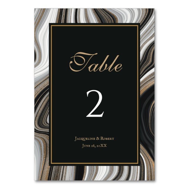 Numeração De Mesa Casamento Dourado e negro elegante de mármore (Frente)