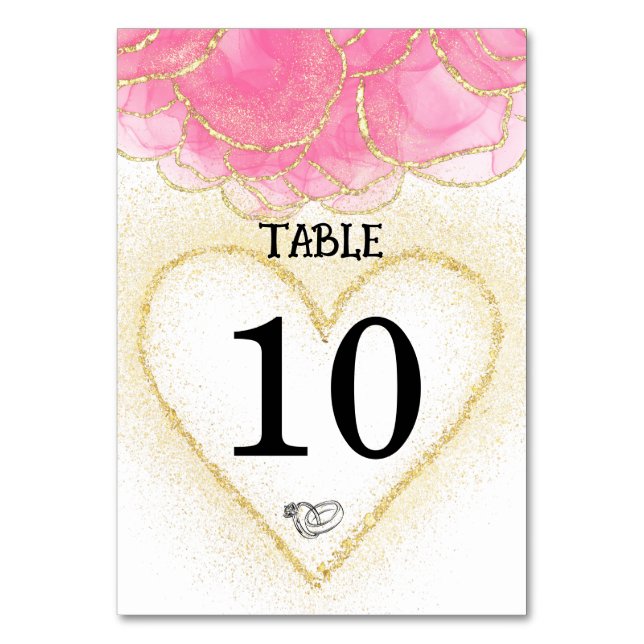 Numeração De Mesa Casamento Dourado e rosa elegante moderno (Frente)