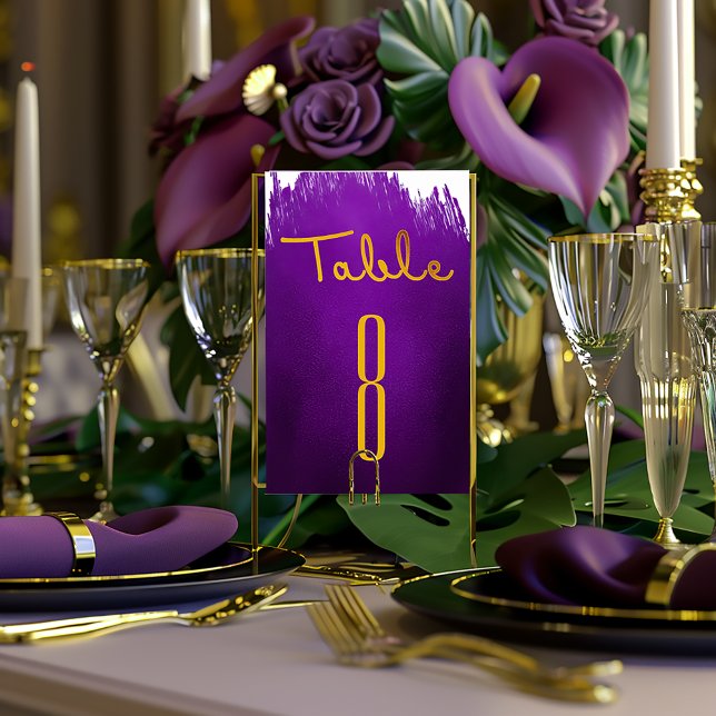 Numeração De Mesa Casamento Dourado e violeta violeta elegante (Modern Sleep Vivid Purple Ink Splash Table Number )