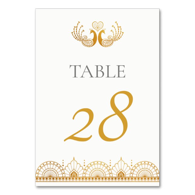 Numeração De Mesa Casamento Dourado Elegante da Índia (Frente)