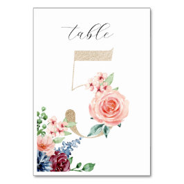 Numeração De Mesa Casamento Dourado Elegante Florals Faux 5