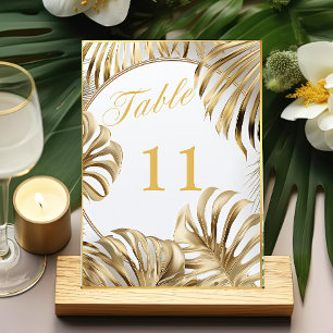 Numeração De Mesa Casamento Dourado Elegante Monstera Gilded