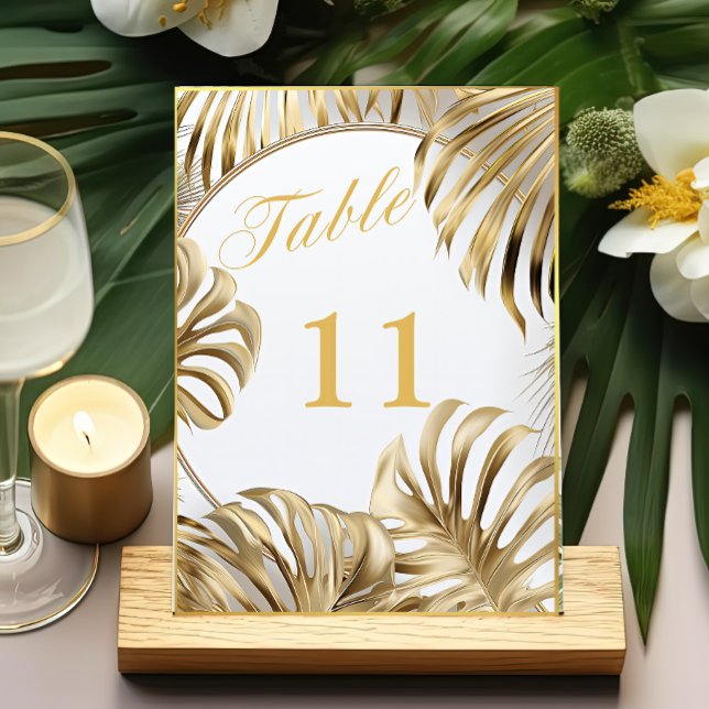 Numeração De Mesa Casamento Dourado Elegante Monstera Gilded (Criador carregado)