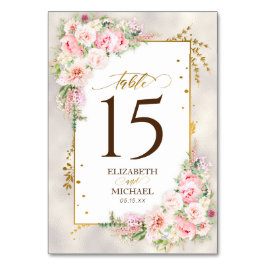 Numeração De Mesa Casamento Dourado Floral e Frame de Peony Rosa