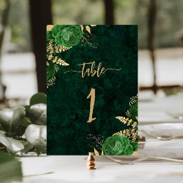 Numeração De Mesa Casamento Dourado Floral Elegante Emerald Green