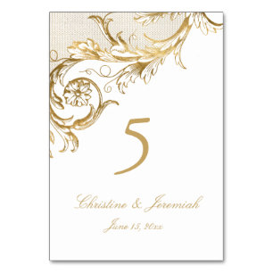 Numeração De Mesa Casamento Dourado Floral Floral  Vintage