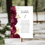 Numeração De Mesa Casamento Dourado Floral Moderno Burgundy<br><div class="desc">Esta elegante e moderna carta de números da mesa de casamento mostra uma borda de flores burgundy e folhas de folhas falsas de ouro. A palavra "mesa" aparece no script de escrita manual de cinzas de carvão em um fundo branco. Adicione os nomes dos convidados que estão atribuídos a cada...</div>