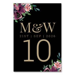 Numeração De Mesa Casamento Dourado Floral  Moderno Burgundy