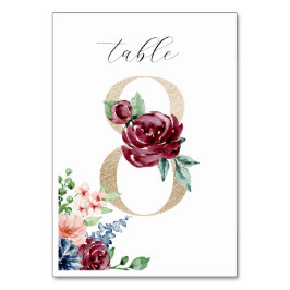 Numeração De Mesa Casamento Dourado Legant Watercolor Florals Faux 8