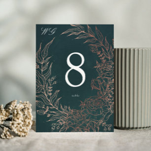 Numeração De Mesa Casamento Editável De Pé De Cobre De Flor Emerald