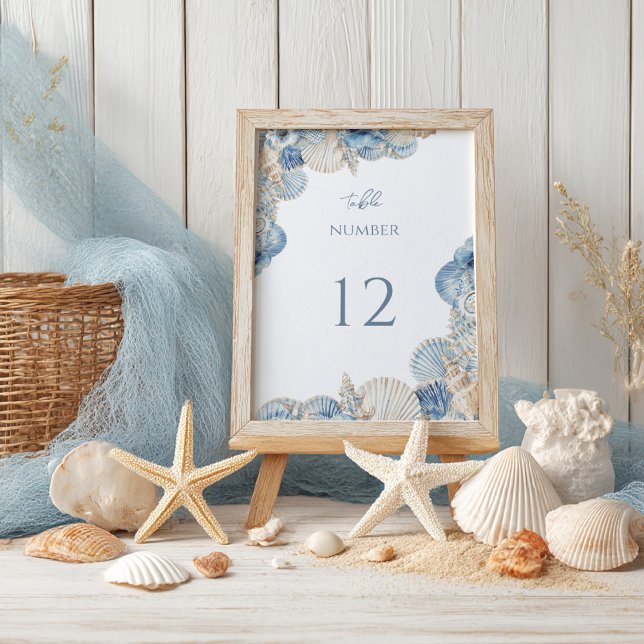 Numeração De Mesa Casamento Elegante com Borda de Conchas Marinhas (Criador carregado)