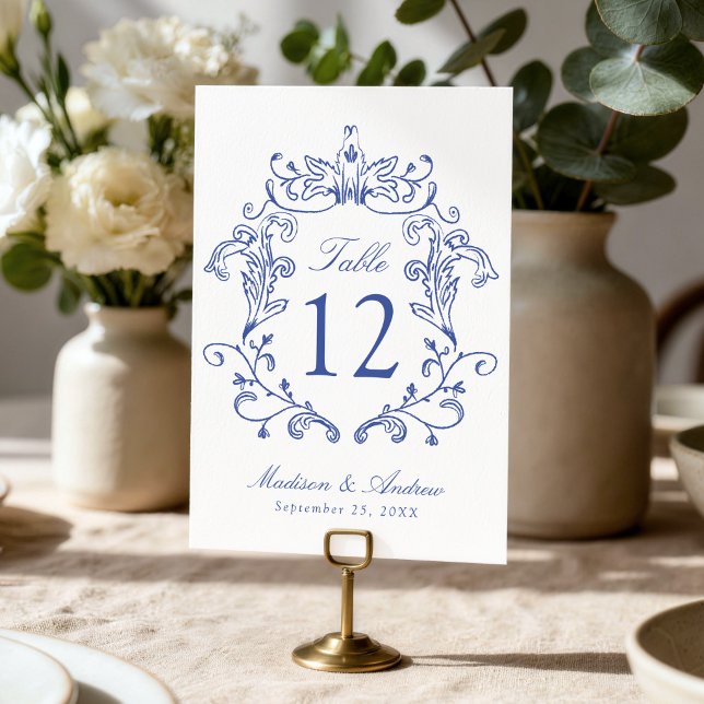 Numeração De Mesa Casamento Elegante com Brasão Azul (Criador carregado)