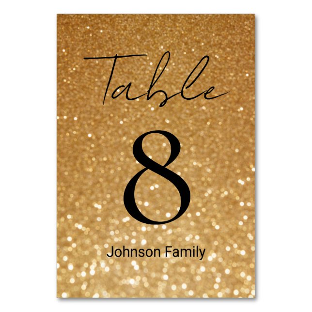 Numeração De Mesa casamento elegante com dourado brilhante (Frente)