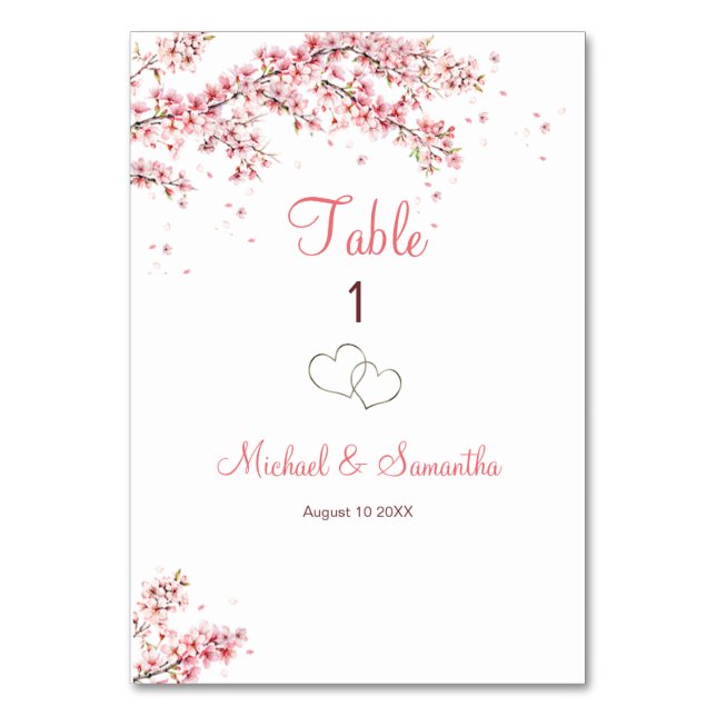 Numeração De Mesa Casamento Elegante com Flor de Cerejeira (Frente)