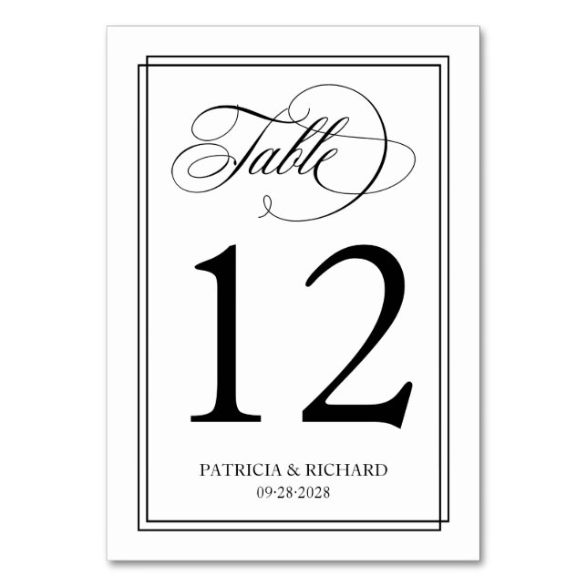 Numeração De Mesa Casamento Elegante com Letra Preta (Frente)