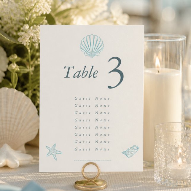 Numeração De Mesa Casamento Elegante Conchas Costeiras (Coastal Seashell Elegant Wedding Table Number)