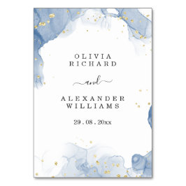 Numeração De Mesa Casamento Elegante Convite Azul e Dourado Mínimo