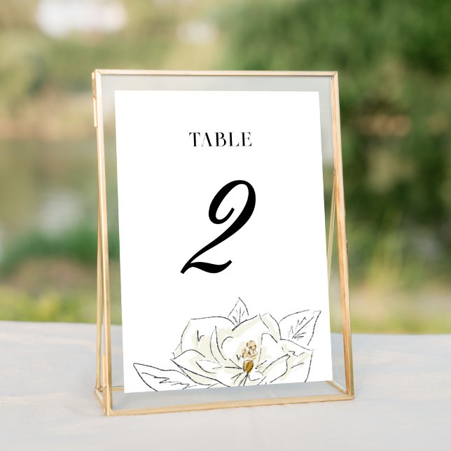 Numeração De Mesa Casamento Elegante da Magnólia Branca (Elegant Southern-inspired white magnolia illustration wedding table number cards.)