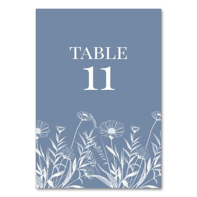 Numeração De Mesa Casamento Elegante de Flor Silvestre Periwinkle (Verso)
