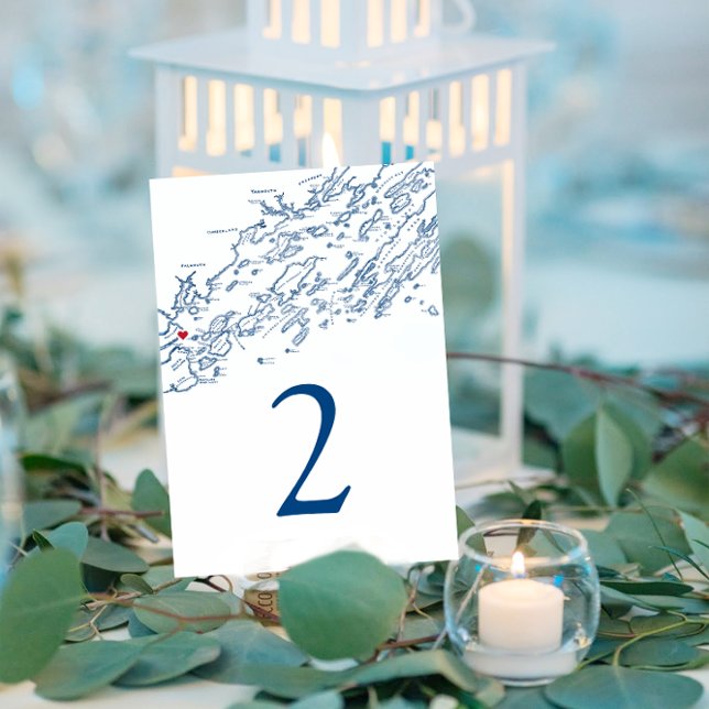 Numeração De Mesa Casamento Elegante de Marinhos do Mapa da Baía de  (These Portland Maine wedding table numbers are perfect for your Casco Bay destination wedding.
)