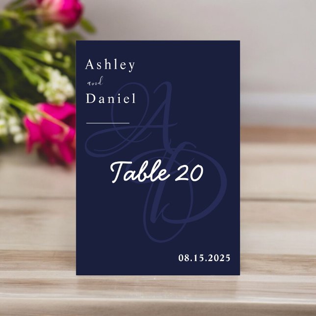 Numeração De Mesa Casamento Elegante de Monograma Branco Azul de Mar (Criador carregado)