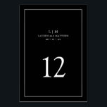 Numeração De Mesa Casamento elegante de monograma preto simples<br><div class="desc">Número Simples de Tabela de Casamento com um design elegante e eterno com duas letras monograma, nomes, data e número de mesa cercavam uma borda fina. Todos os elementos de design estão em branco sobre um fundo preto e podem ser alterados para qualquer cor desejada na ferramenta de edição de...</div>