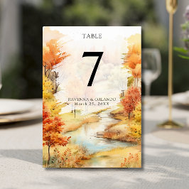 Numeração De Mesa Casamento Elegante de Outono no Rio da Floresta Ve