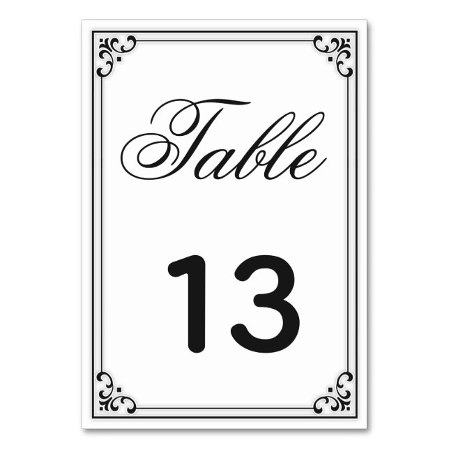 Numeração De Mesa Casamento Elegante de Script Moderno Negro e Branc (Frente)