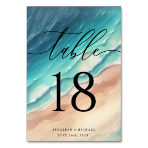 Numeração De Mesa Casamento Elegante em Aquarela de Verão na Praia d