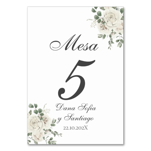 Numeração De Mesa Casamento elegante espanhol (Frente)