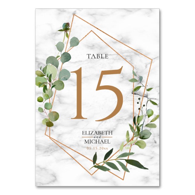 Numeração De Mesa Casamento Elegante Eucalyptus Marble Geométrico de (Frente)