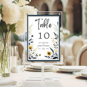 Numeração De Mesa Casamento Elegante Floral Amarelo Azul