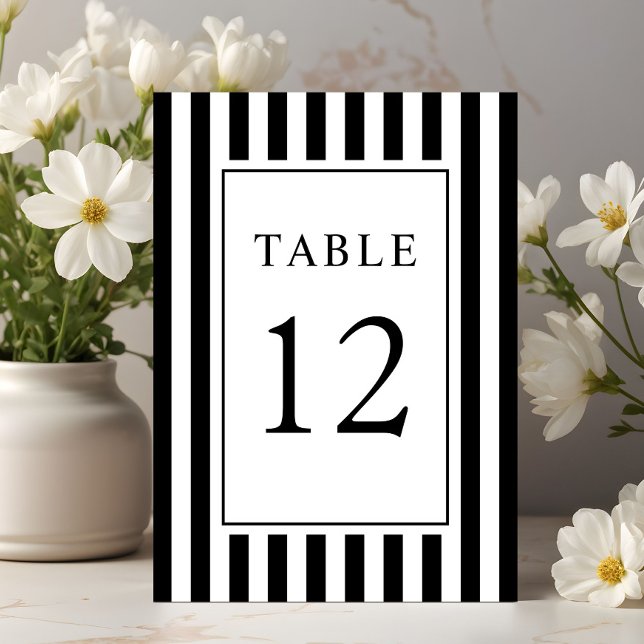 Numeração De Mesa Casamento Elegante Listrado Preto e Branco (Elegant Striped Black And White Wedding Table Number)