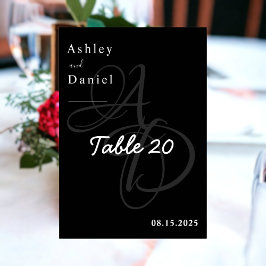 Numeração De Mesa Casamento Elegante Mínimo De Monograma Branco E Pr