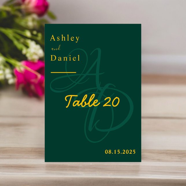 Numeração De Mesa Casamento Elegante Mínimo De Monograma Verde E Dou (Criador carregado)