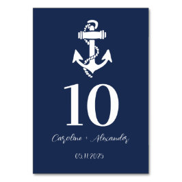 Numeração De Mesa Casamento Elegante Moderno de Âncora Azul Marinho 