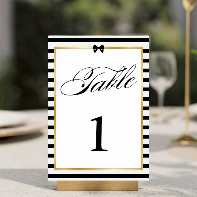 Numeração De Mesa Casamento Elegante Preto Branco Listra Moldura Dou (Criador carregado)