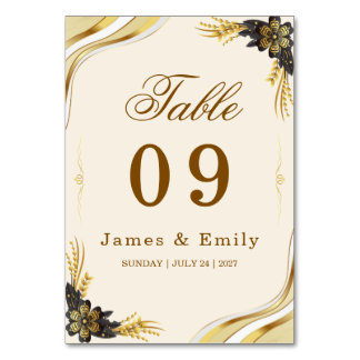 Numeração De Mesa Casamento Elegante Preto e Dourado