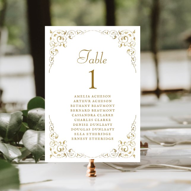 Numeração De Mesa Casamento Elegante Vintage Folhagem Dourado Branco (Criador carregado)