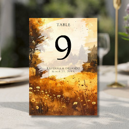 Numeração De Mesa Casamento em Aquarela de Celeiro Rústico de Outono