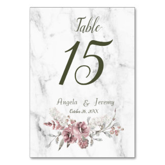 Numeração De Mesa Casamento em Aquarela de Mármore Floral Elegante