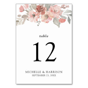 Numeração De Mesa Casamento em Aquarela Floral Rosa Elegante